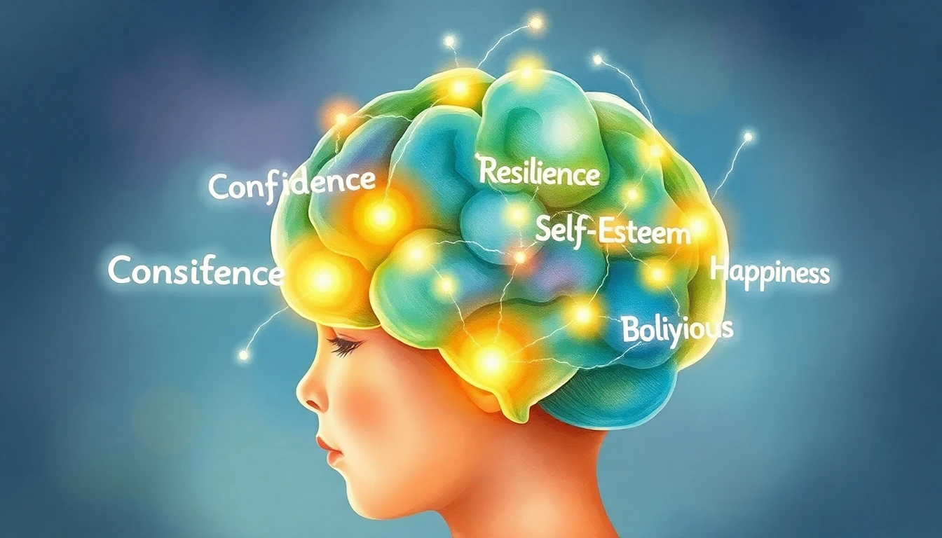 Child's brain with positive words