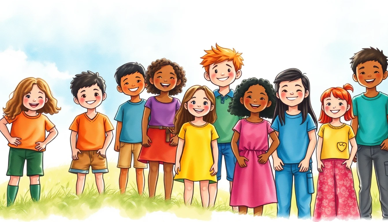 Confident, happy children on a hill