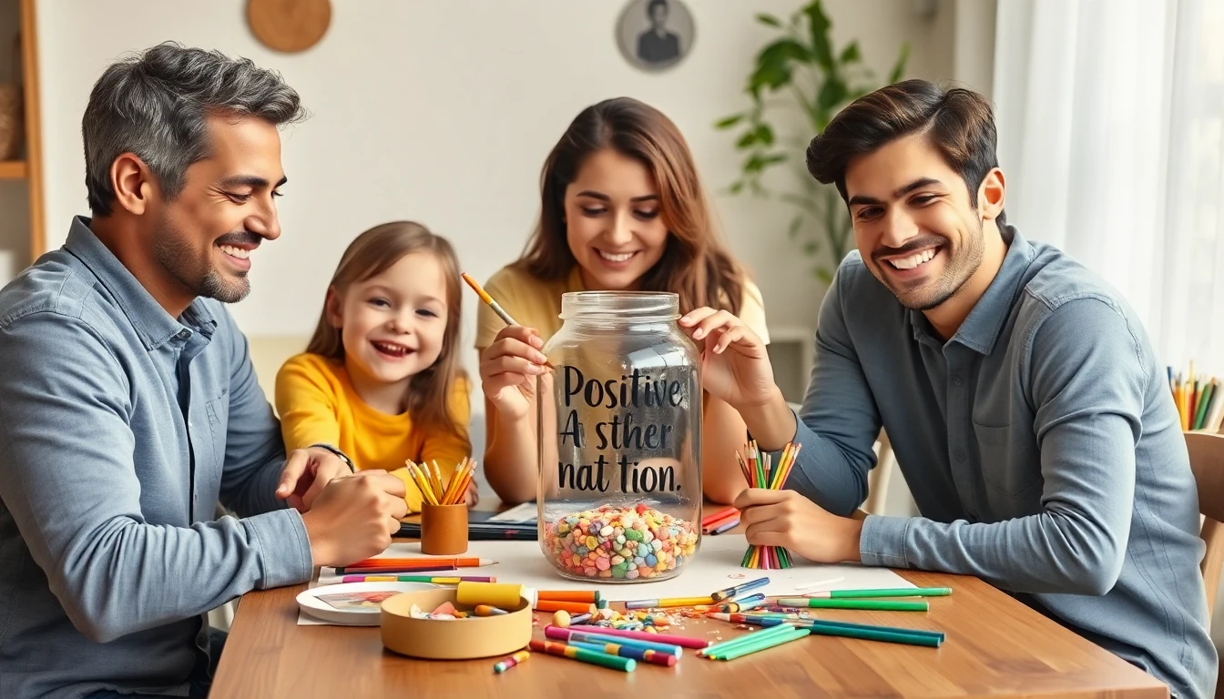 Family making a positive affirmation jar together