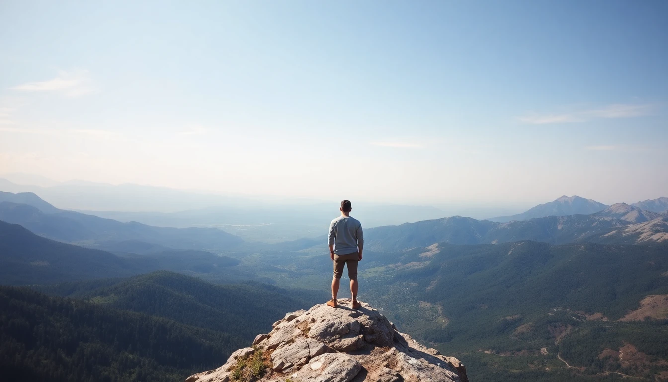 Person on a mountaintop, looking at the horizon