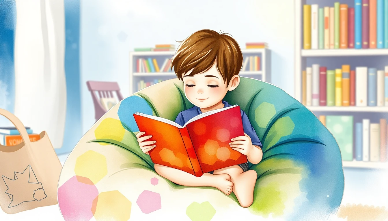 Child reading on a beanbag