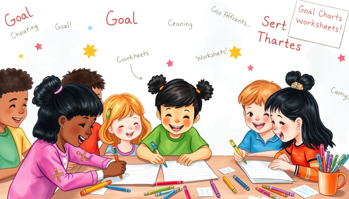 Kids working on goal charts and worksheets