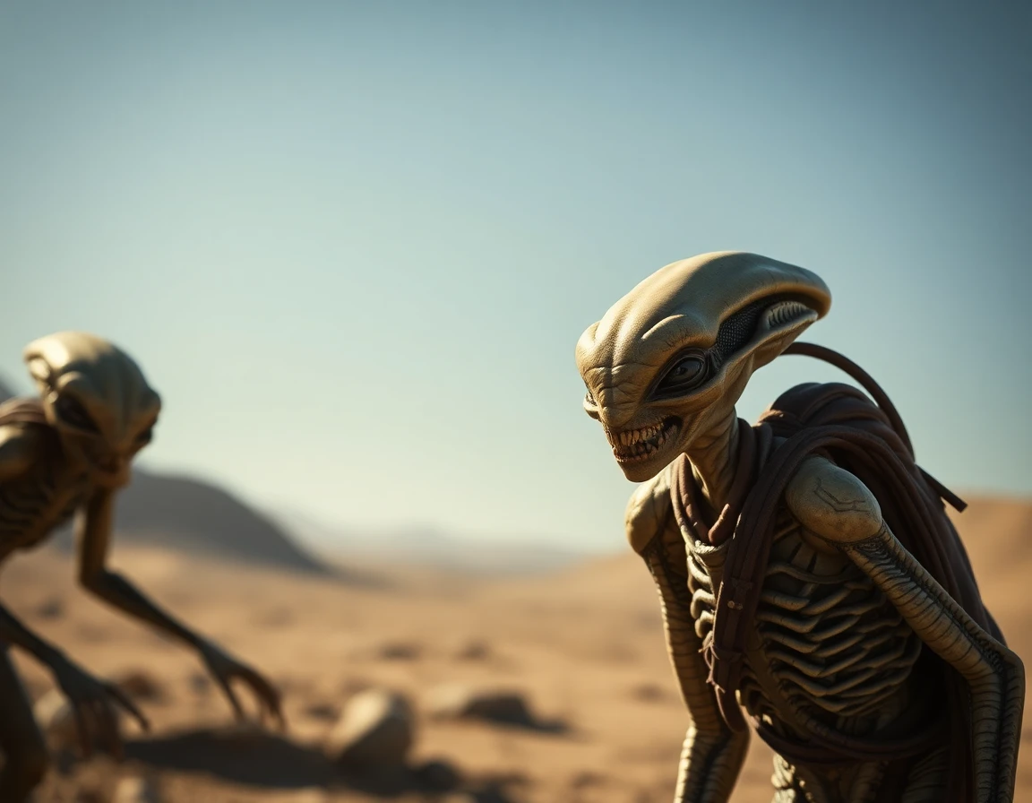 A concept art image depicting the endangered alien race at the center of the film's narrative. The aliens are depicted as fragile but resilient, emphasizing the film's themes of survival and vulnerability.
