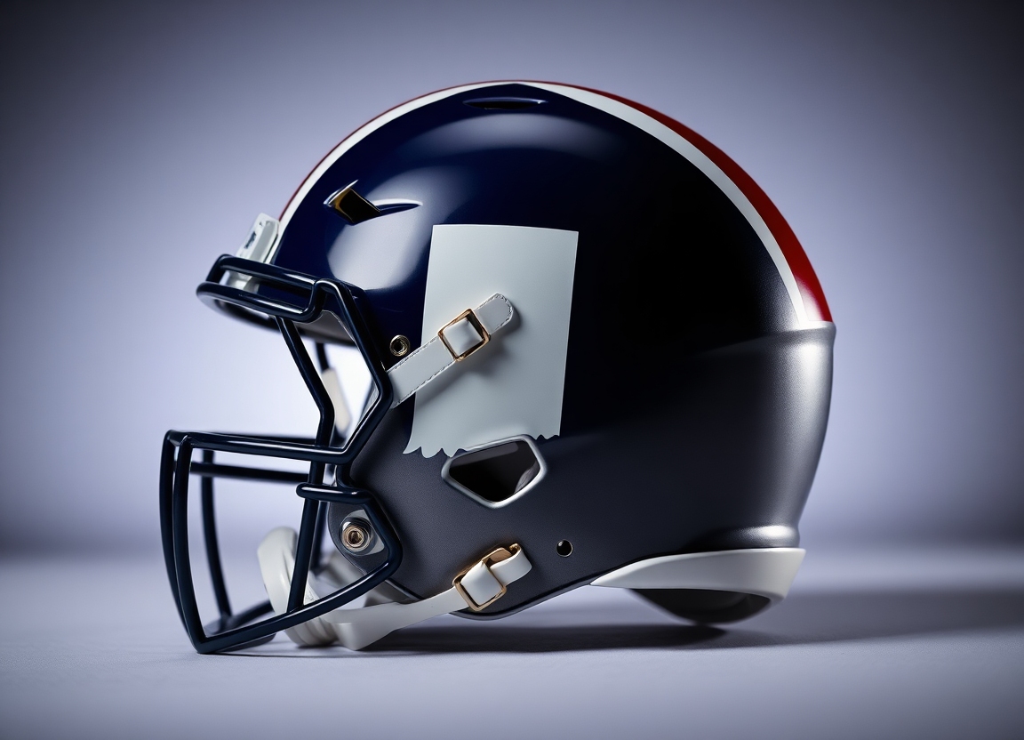 A football helmet with the Indiana state flag design, symbolizing the connection between sports and state identity.