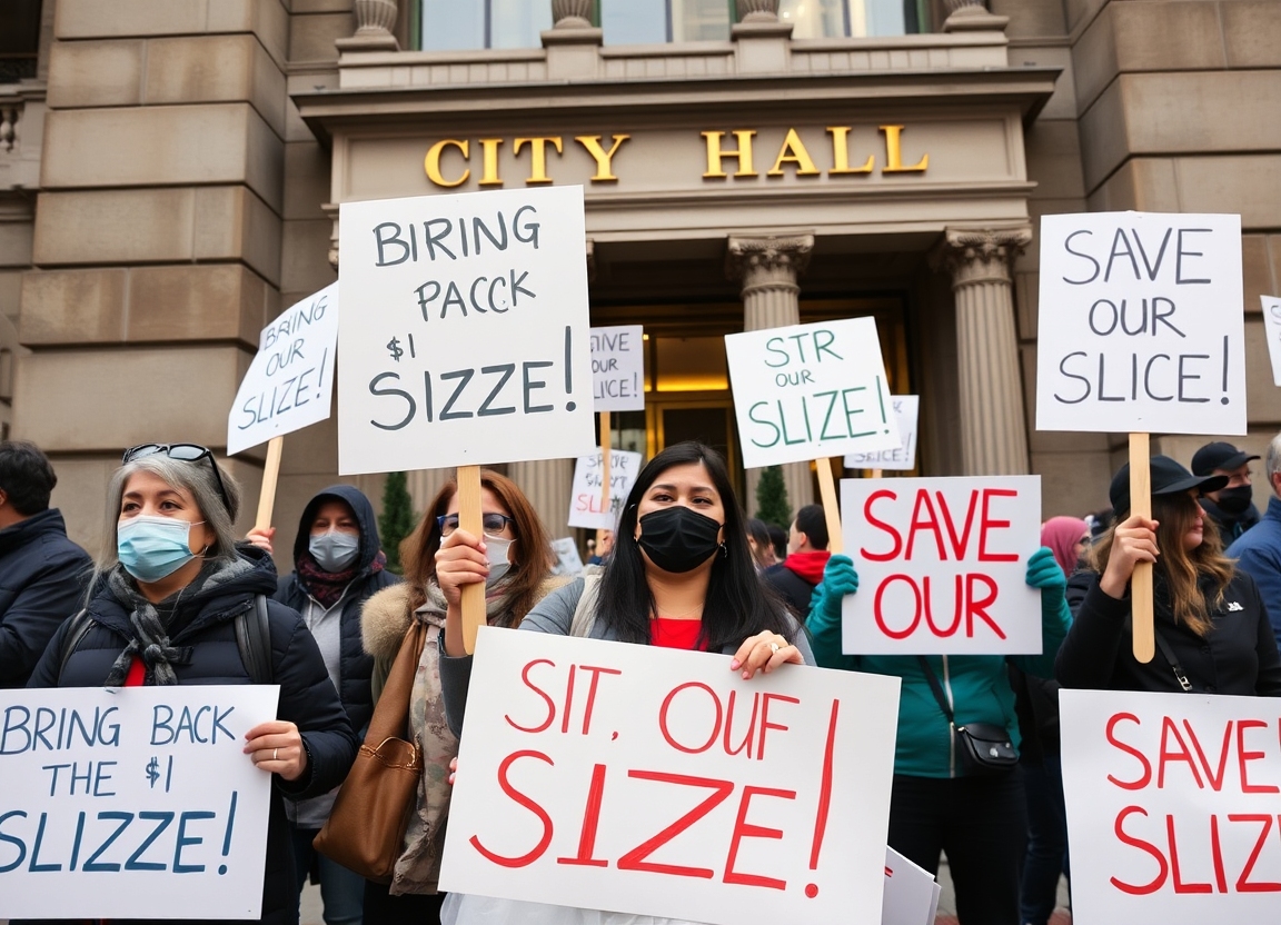 A group of protestors holding signs with slogans like 