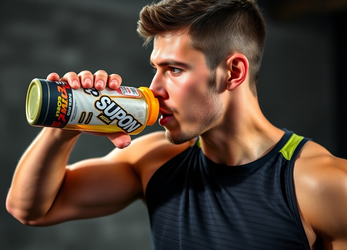 An athlete is shown drinking SUPPON ENERGY DRINK after a workout, emphasizing its potential benefits for stamina and recovery.