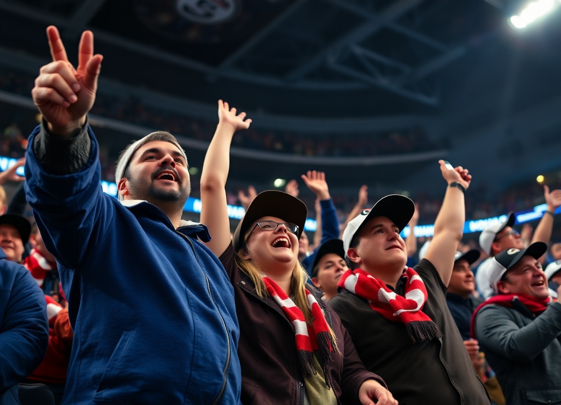 Fans celebrate during Super Bowl LVIII, showcasing the excitement and passion surrounding the annual sporting event.