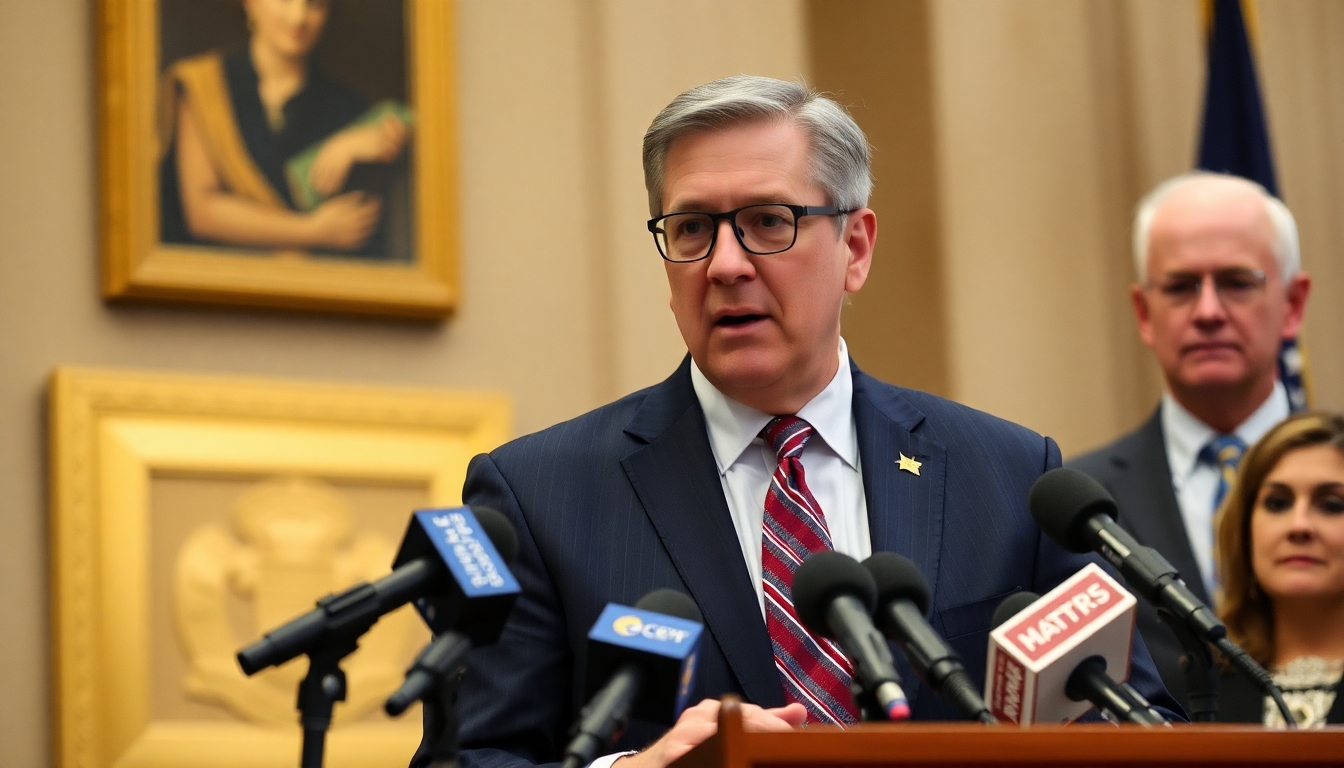 Rep. Mitch Gore speaks at a press conference at the Indiana Statehouse, announcing the details of House Bill 1517.