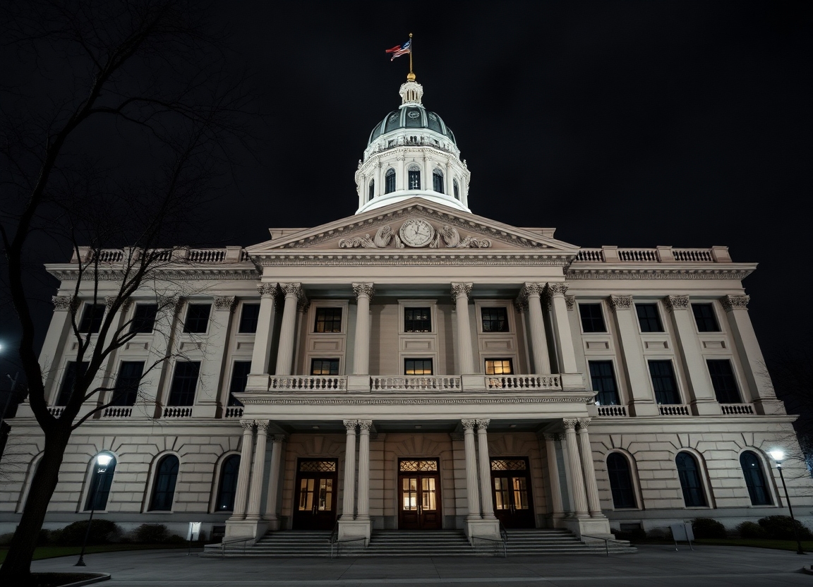 The Indiana Statehouse building, where House Bill 1517 is currently being debated and reviewed by legislators.