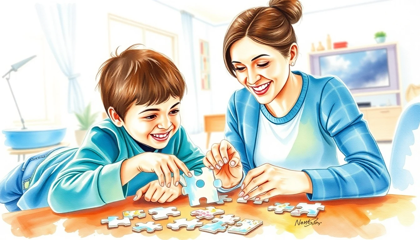 Parent and child working on a puzzle