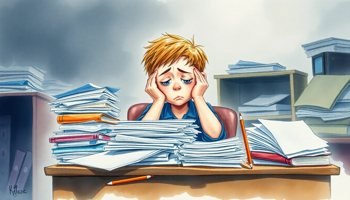 Frustrated child at a desk