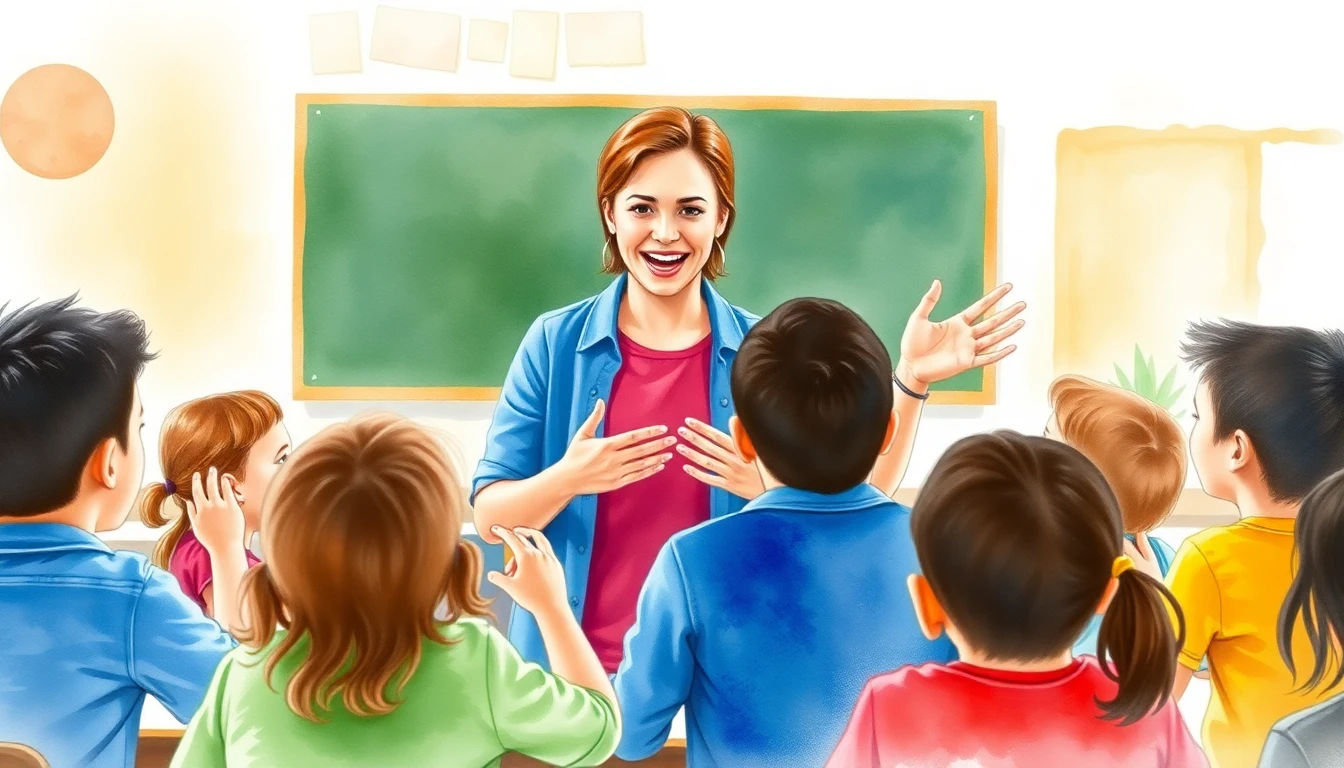 Teacher interacting with students