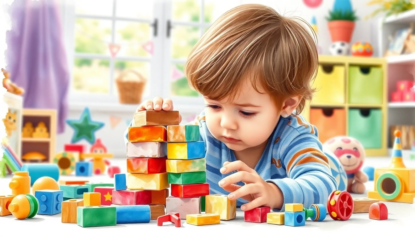 Child building a tower of blocks
