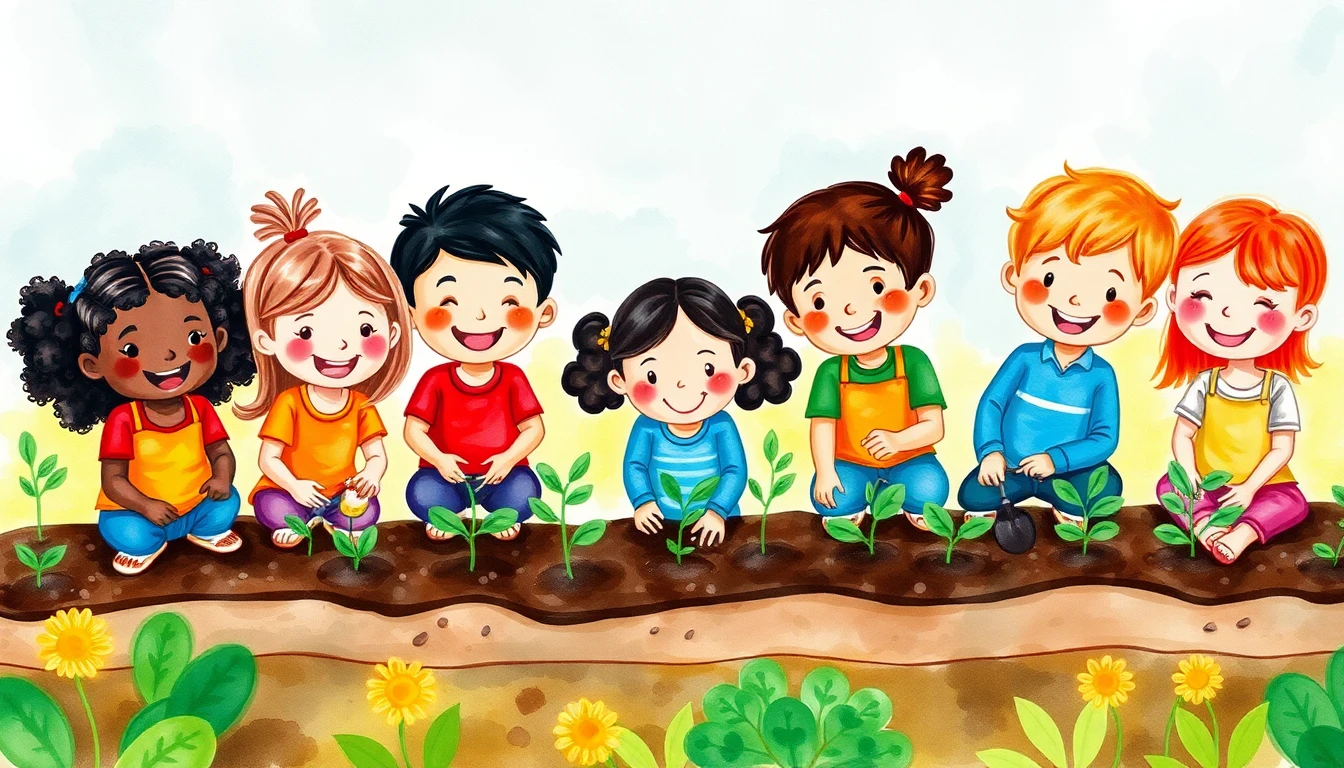 Children planting seeds in a garden