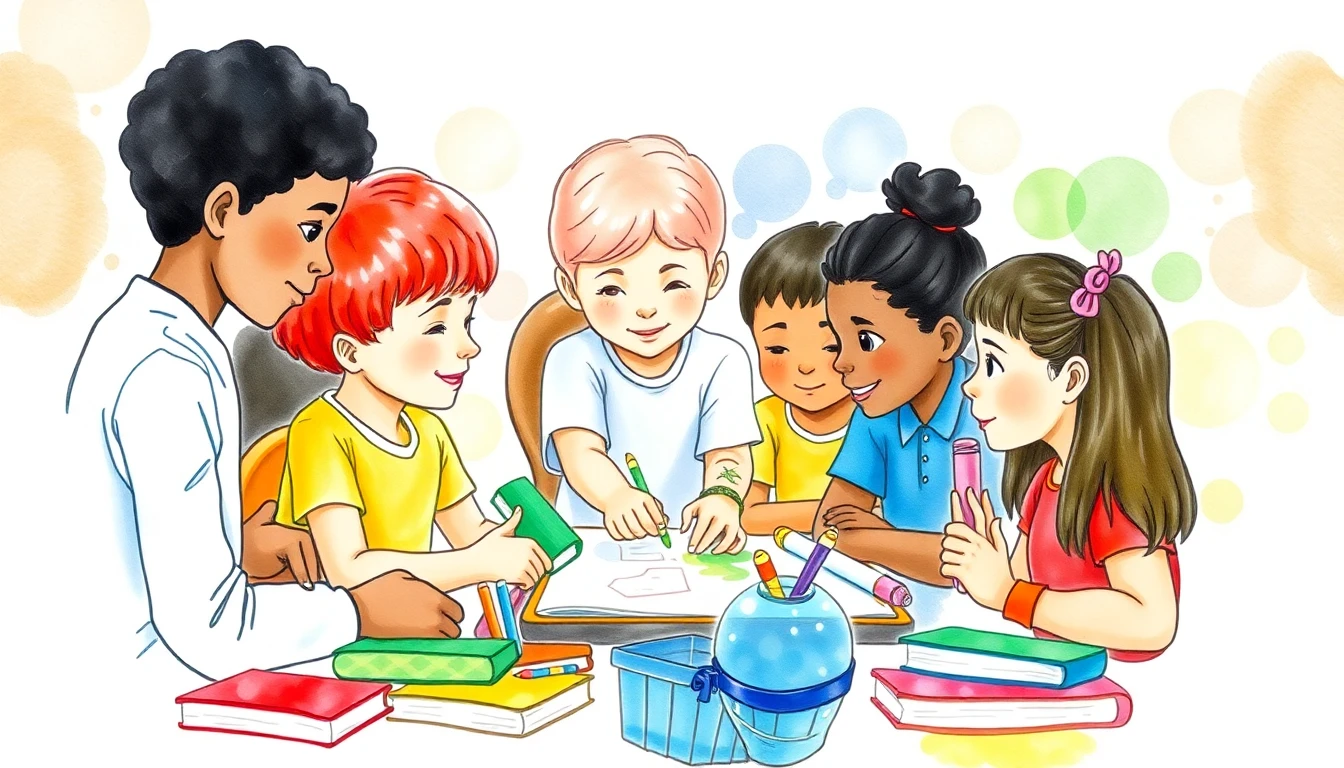 Elementary students collaborating on a project