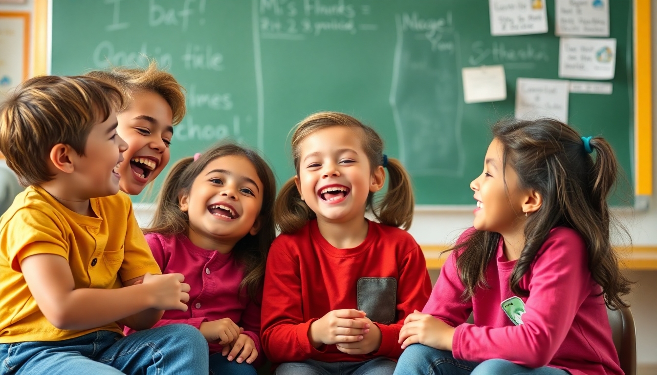 Elementary students laughing while sharing learning from their mistakes