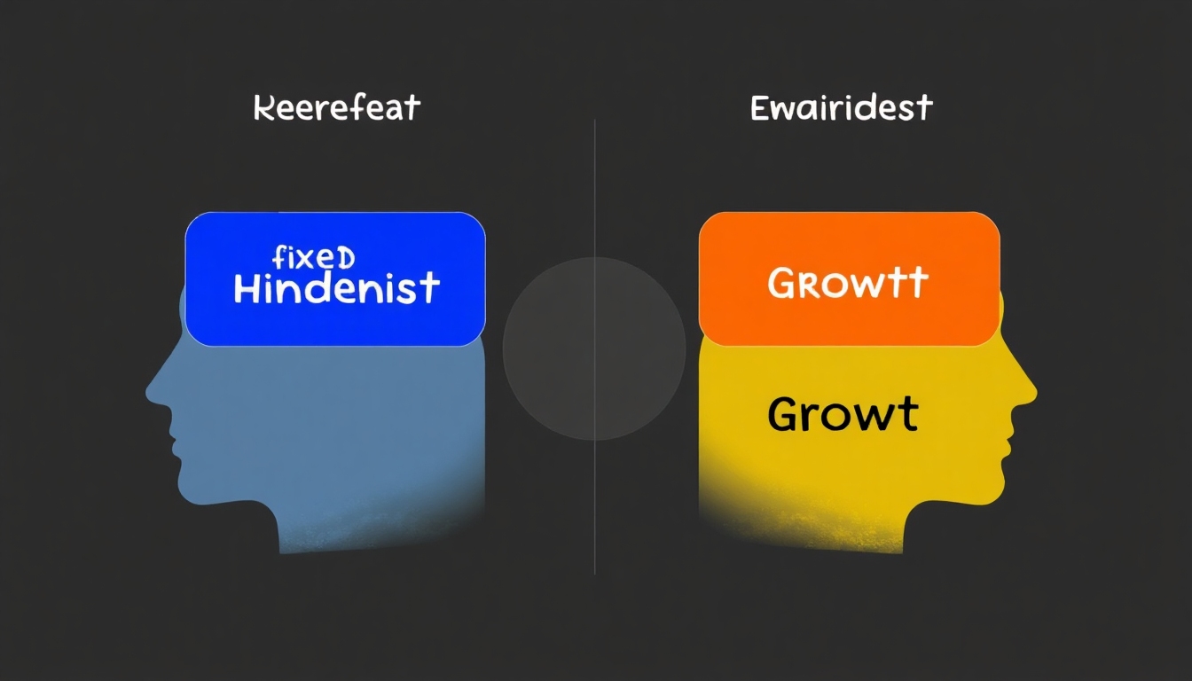 Diagram comparing fixed vs growth mindset language and behaviors