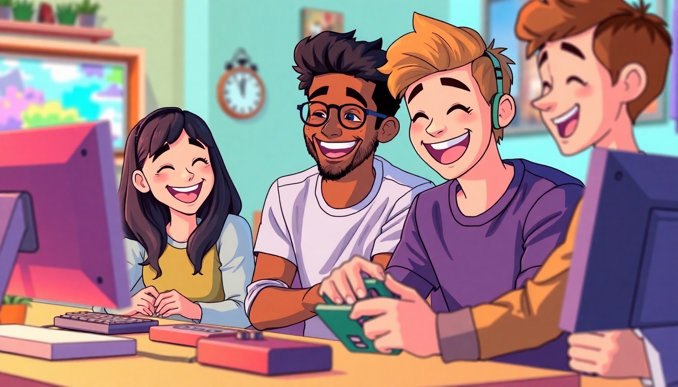 Friends laughing together while playing online party games on a call