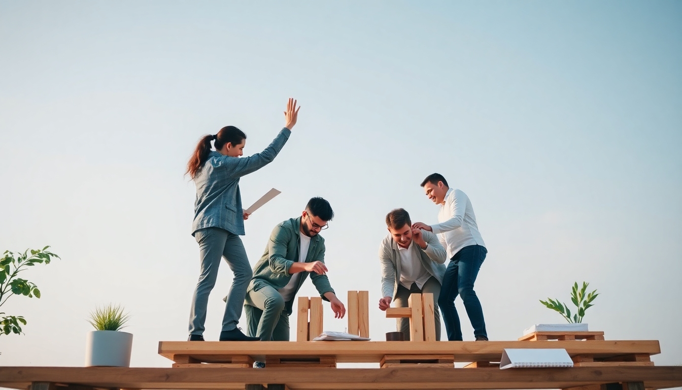 A team collaborating and solving a challenge together